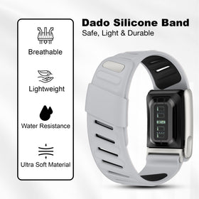 DADO silicone sport band showing One/Peak/Life compatible fit for daily wear.