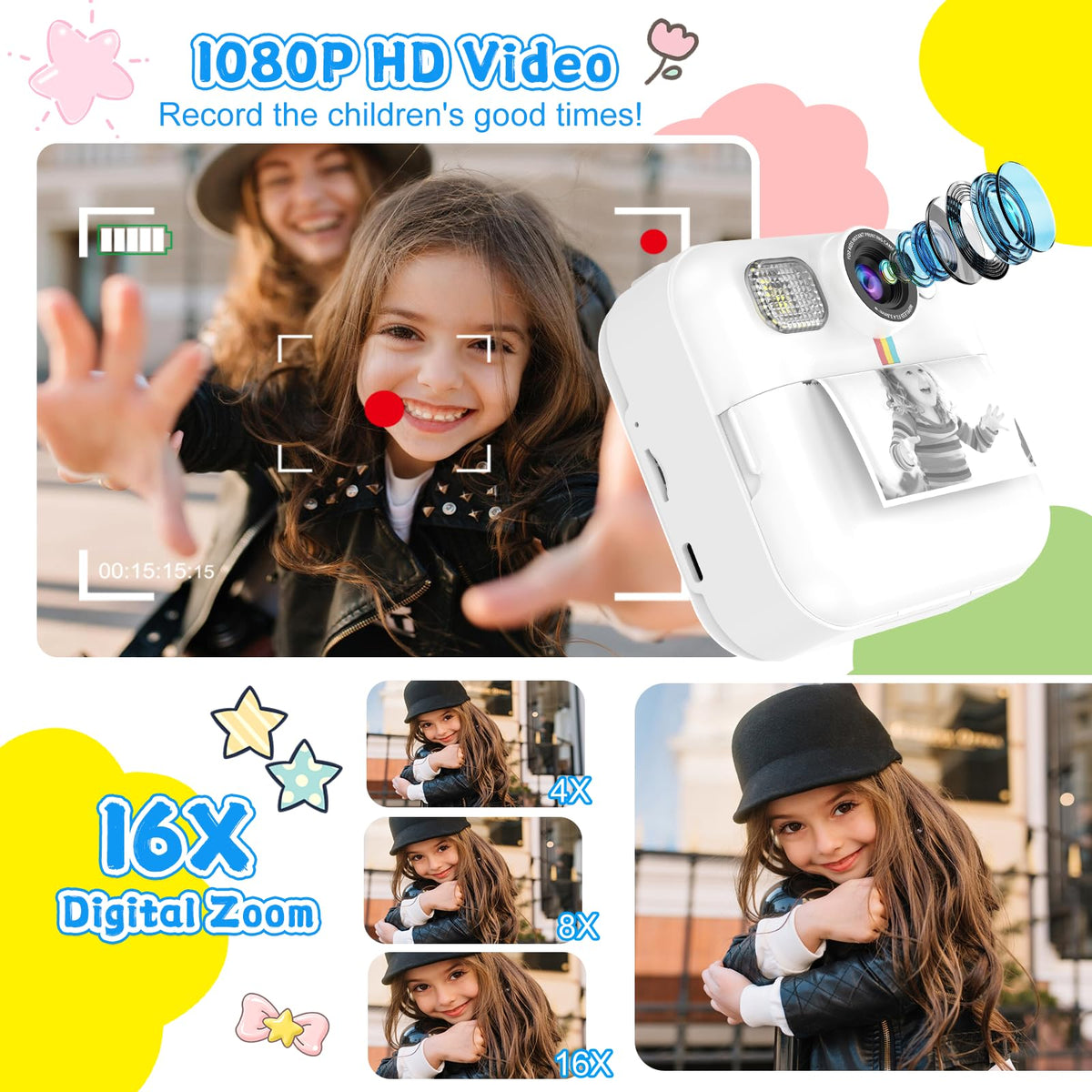 Dafotil Instant Print Camera print rolls and pens included for DIY edits