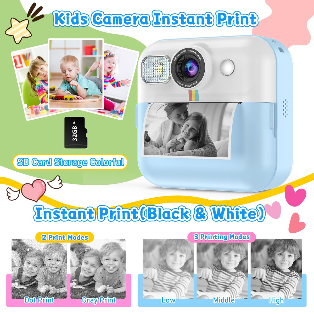 Dafotil camera contents include three print rolls and six pens for DIY photos