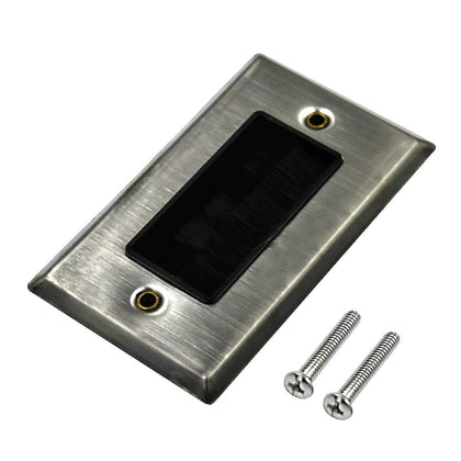 Dahszhi front view stainless steel brush wall plate showing neat cable pass-through and modern finish