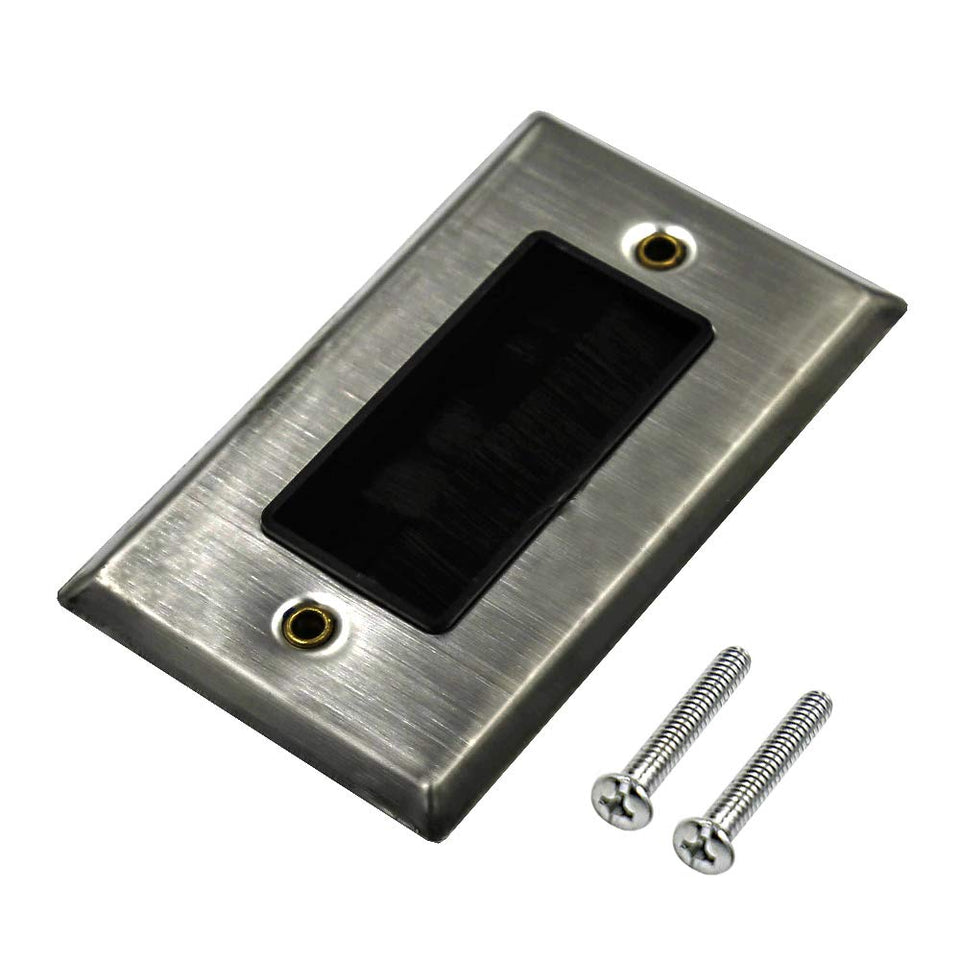 Dahszhi front view stainless steel brush wall plate showing neat cable pass-through and modern finish