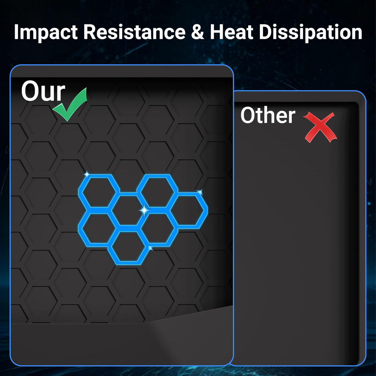 Honeycomb texture aids heat dissipation for stable operation.