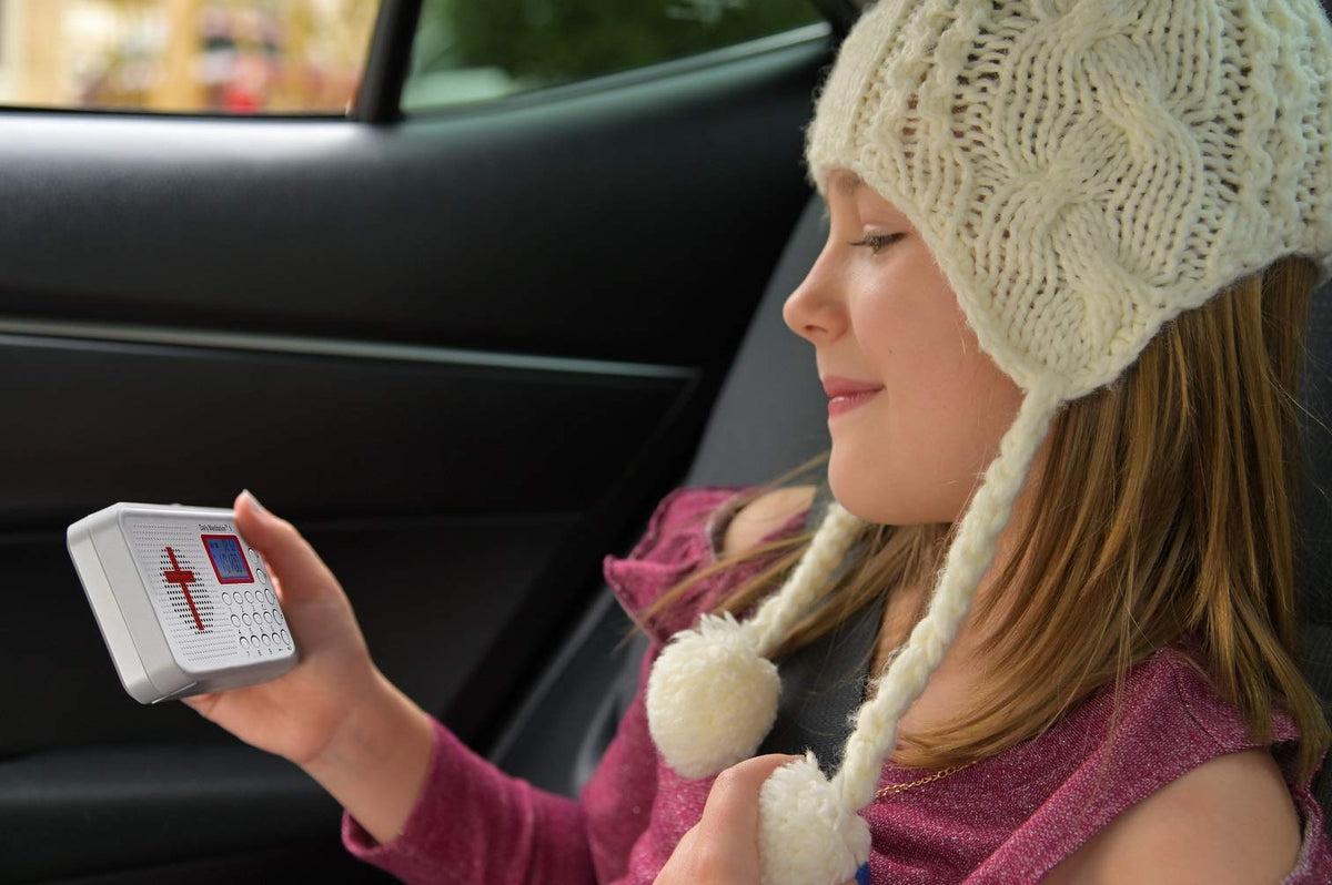 Daily Meditation close-up of buttons highlighting child-friendly controls and simple navigation