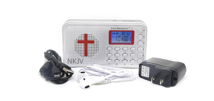Daily Meditation front view of NKJV player showing compact design and portability benefit
