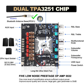 DAJUNGUO S350HS close-up of TPA3251 chips and components highlighting build quality