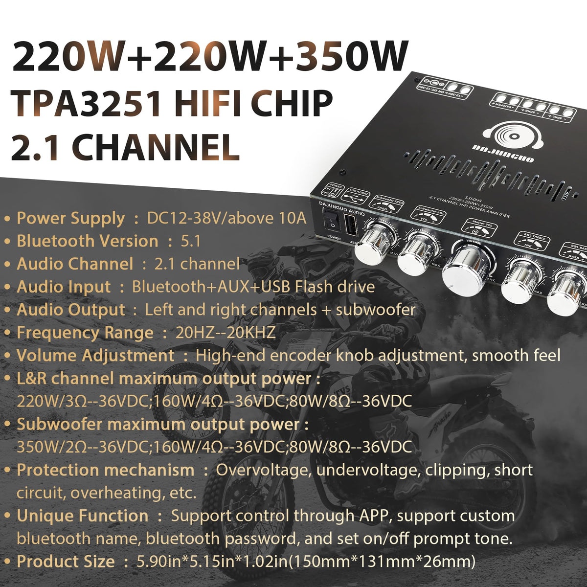 DAJUNGUO S350HS treble and bass knobs for precise tone adjustment and improved clarity