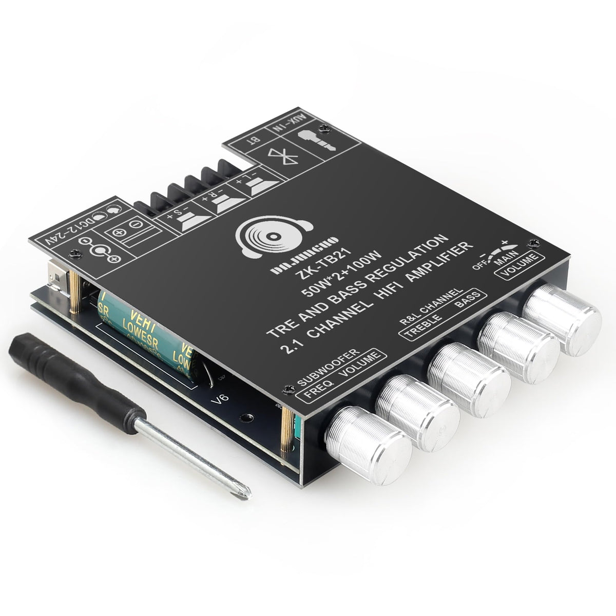 DAJUNGUO ZK-TB21 power amplifier board with Bluetooth for clear, room-filling sound.