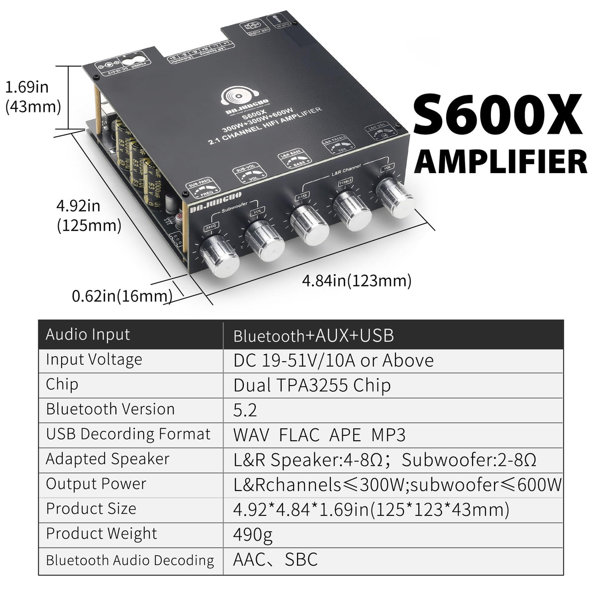 Board installed in a compact chassis for space saving audio projects