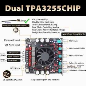 Dual TPA3255 chips on DAJUNGUO S600X deliver strong stereo 2.1 performance