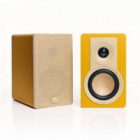 DALI KUPID Golden Yellow bookshelf speaker front view with 4.5-inch woofer and 26 mm tweeter, delivering hi-fi sound.
