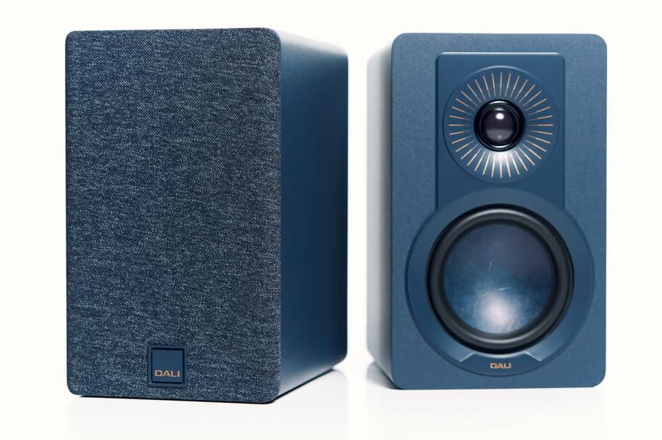 DALI KUPID pair in chilly blue front view delivering refined, room-filling hi-fi sound.