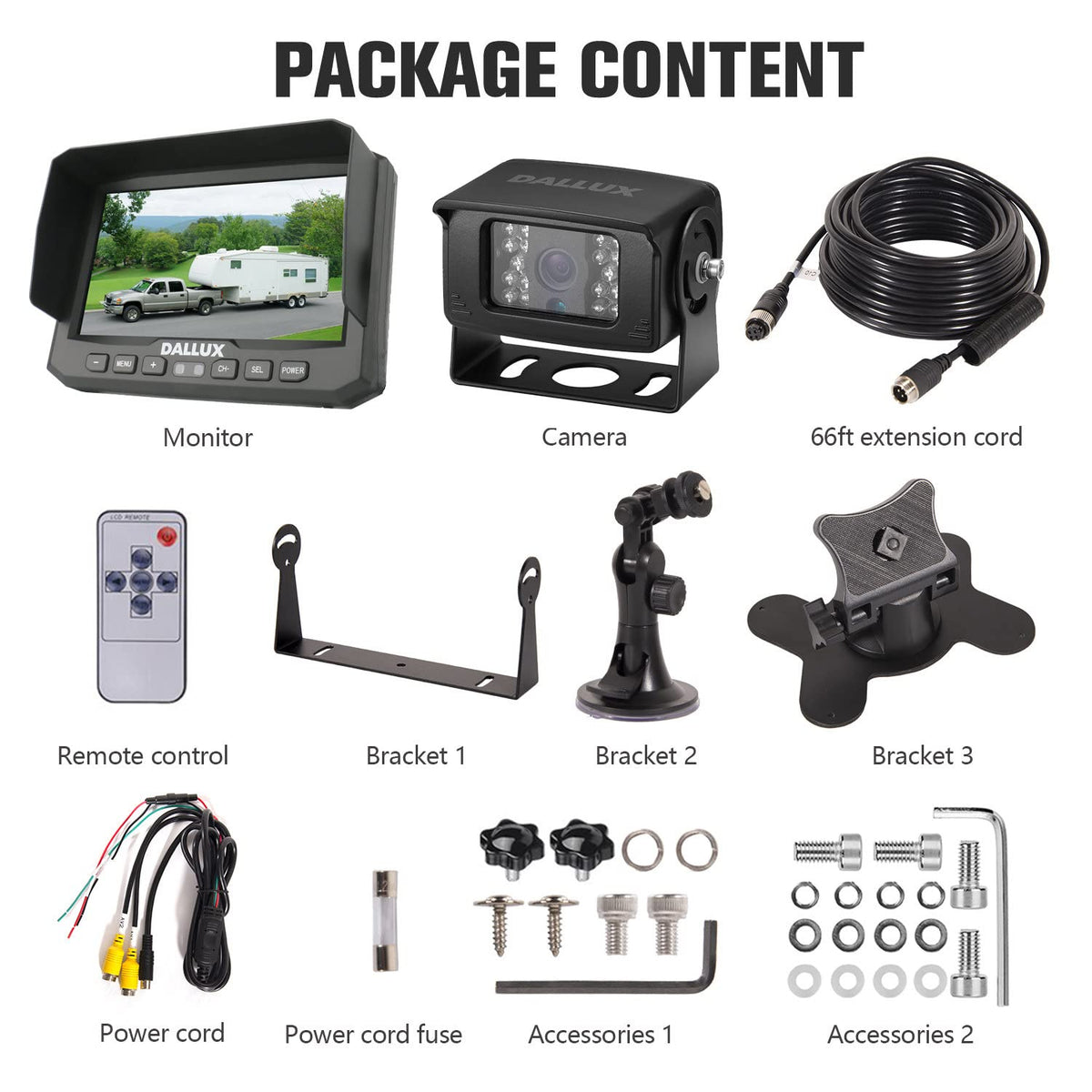 DALLUX RV backup system provides clear rear view for safe maneuvering.