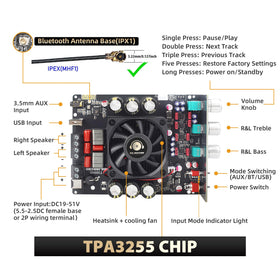 DAMGOO TPA3255 chip close-up highlighting efficient power stage