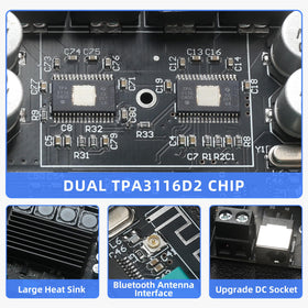 DAMGOO ZK-TB21 audio outputs and jacks illustrating 50W+50W+100W capability.
