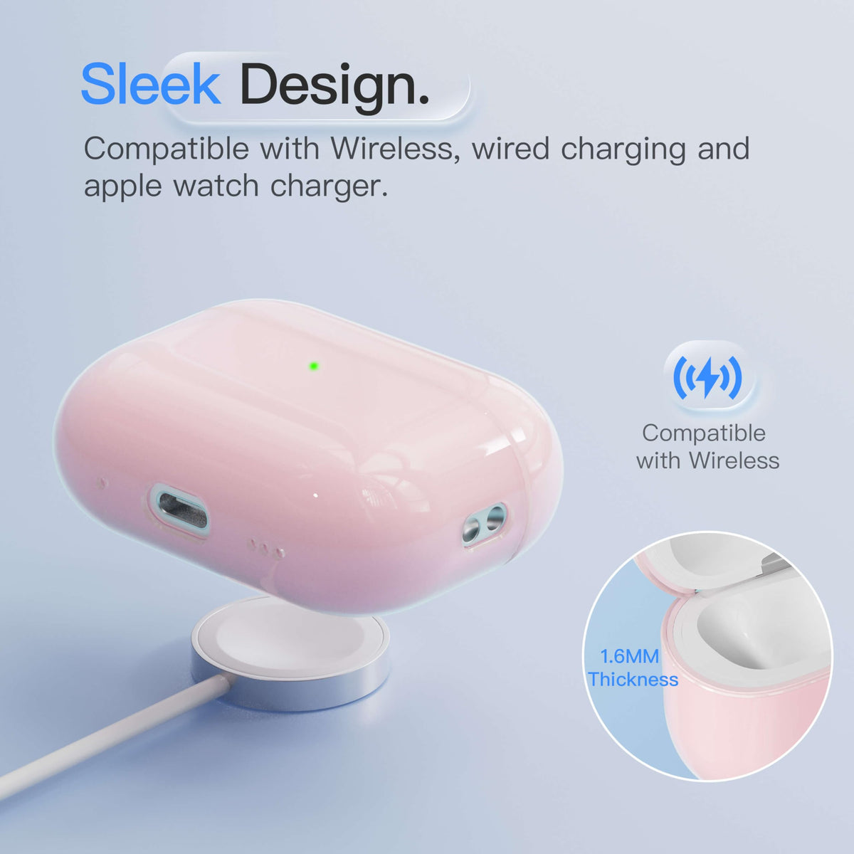 DamonLight AirPods Pro 3 case pink, minimal back opening for a sleek silhouette.