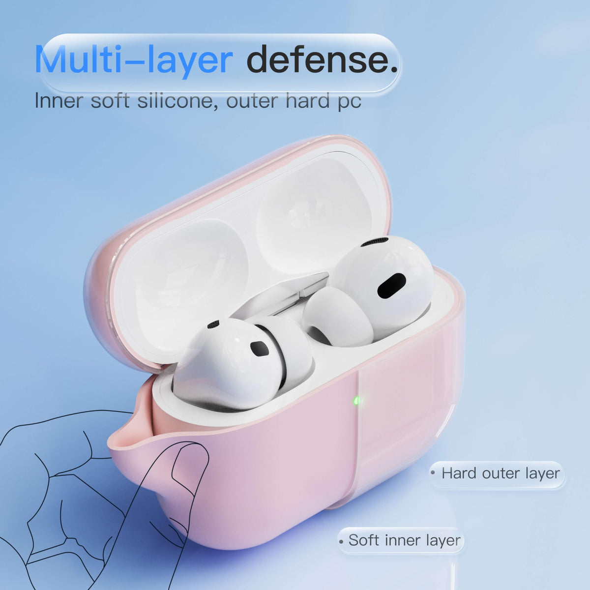 DamonLight AirPods Pro 3 case pink showcasing shock protection.