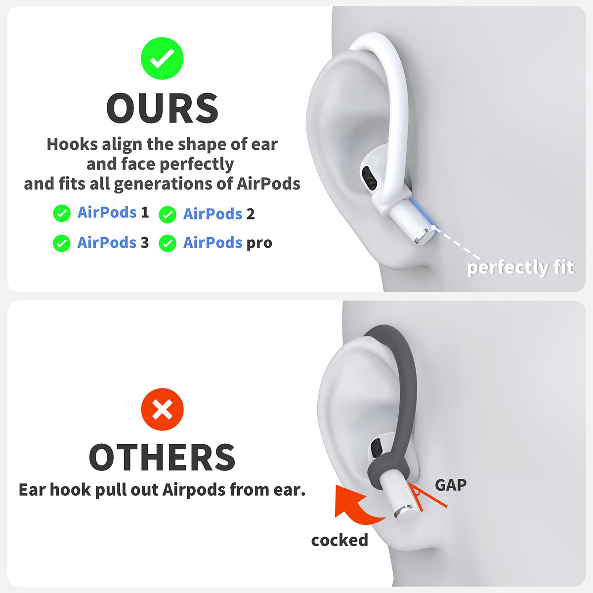 DamonLight AirPods ear hooks fit AirPods models with soft silicone for daily wear