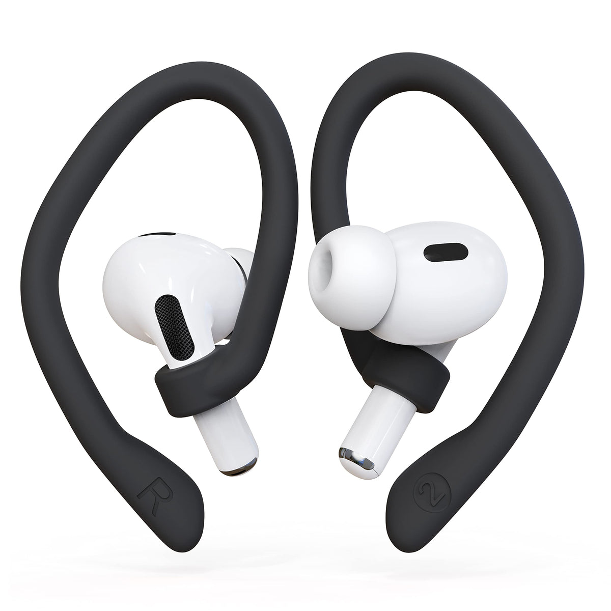 DamonLight ear hooks close-up show secure fit for AirPods Pro 2 and 1.
