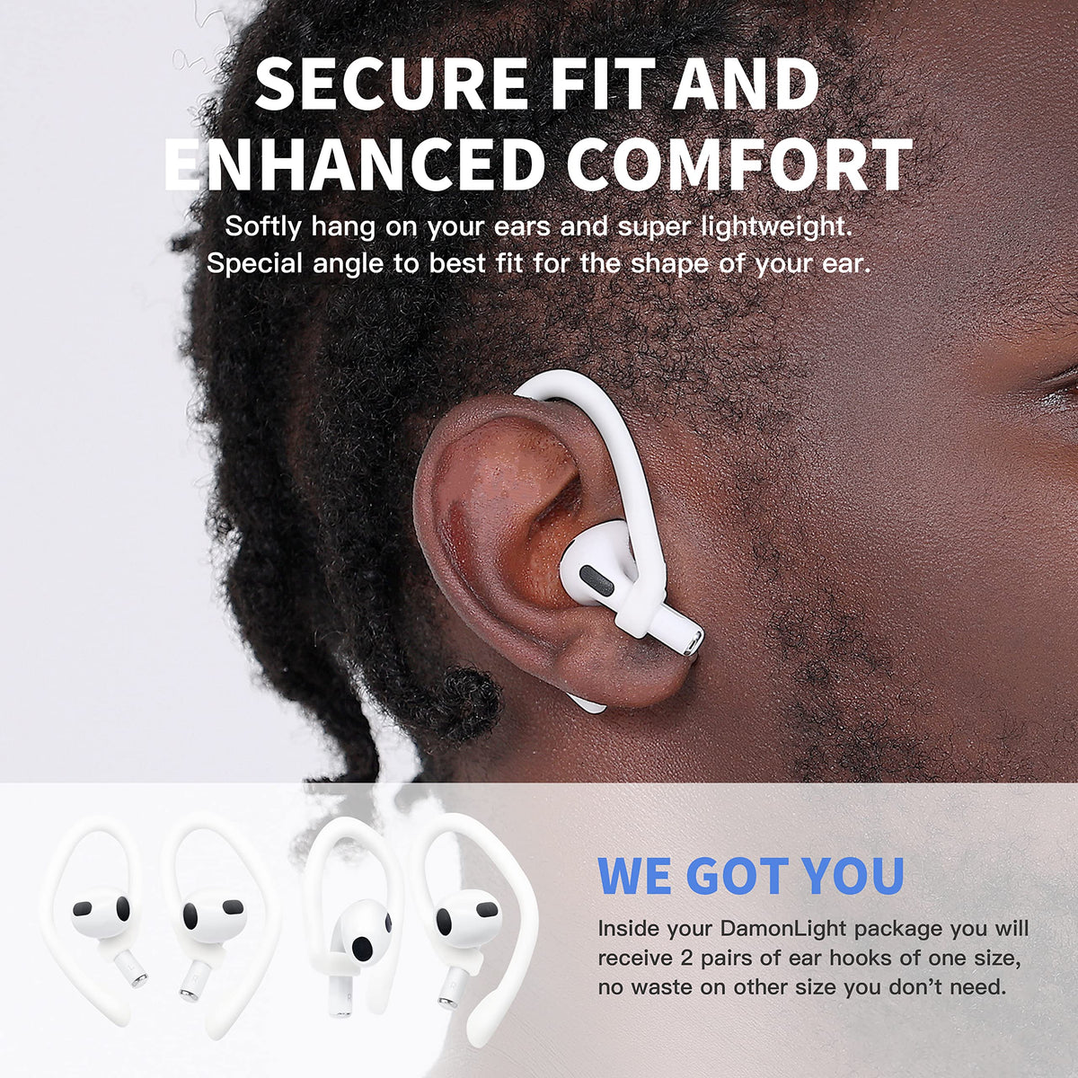 DamonLight premium silicone ear hooks are durable and water-washable