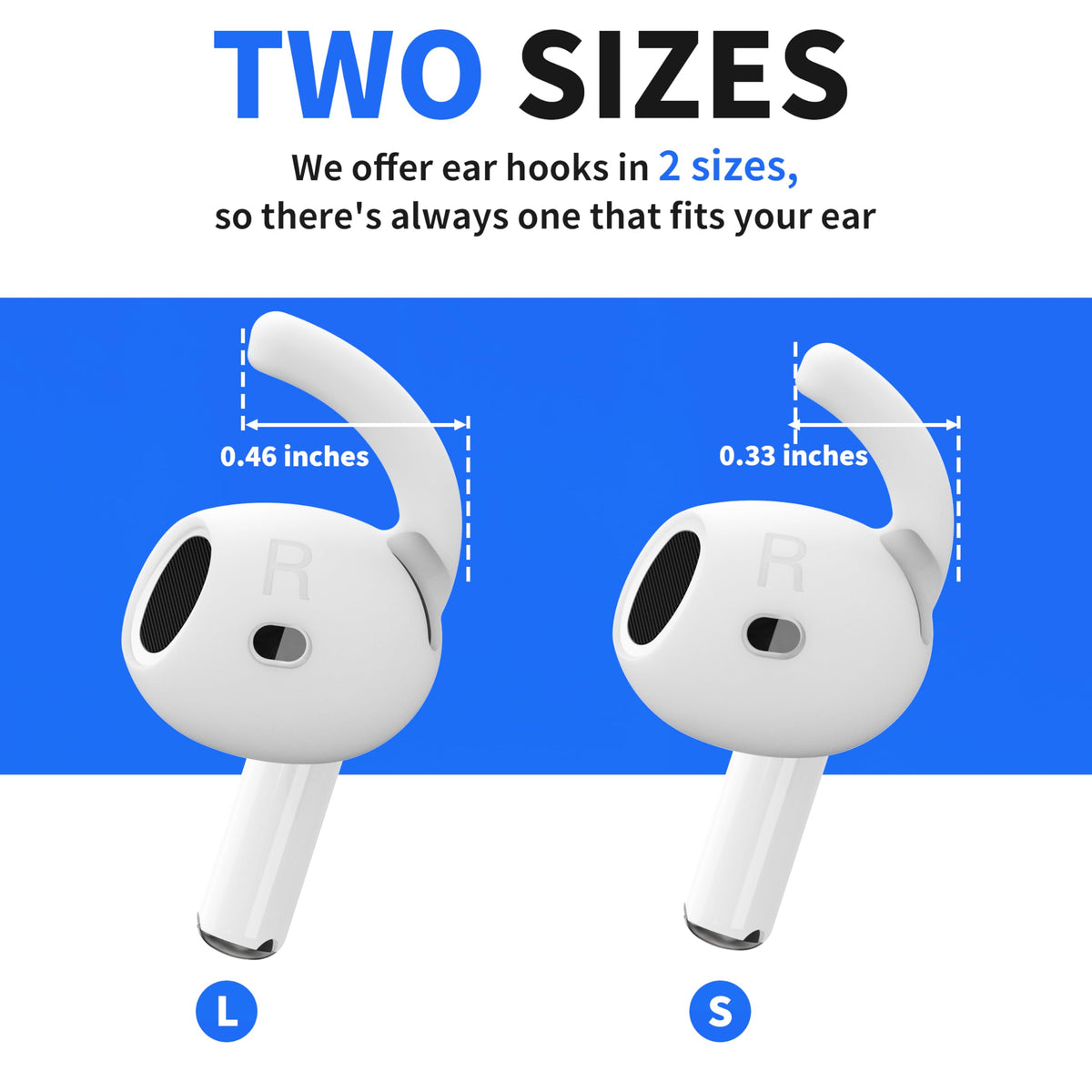 DamonLight ear hook attached to AirPod stem showing secure grip benefit