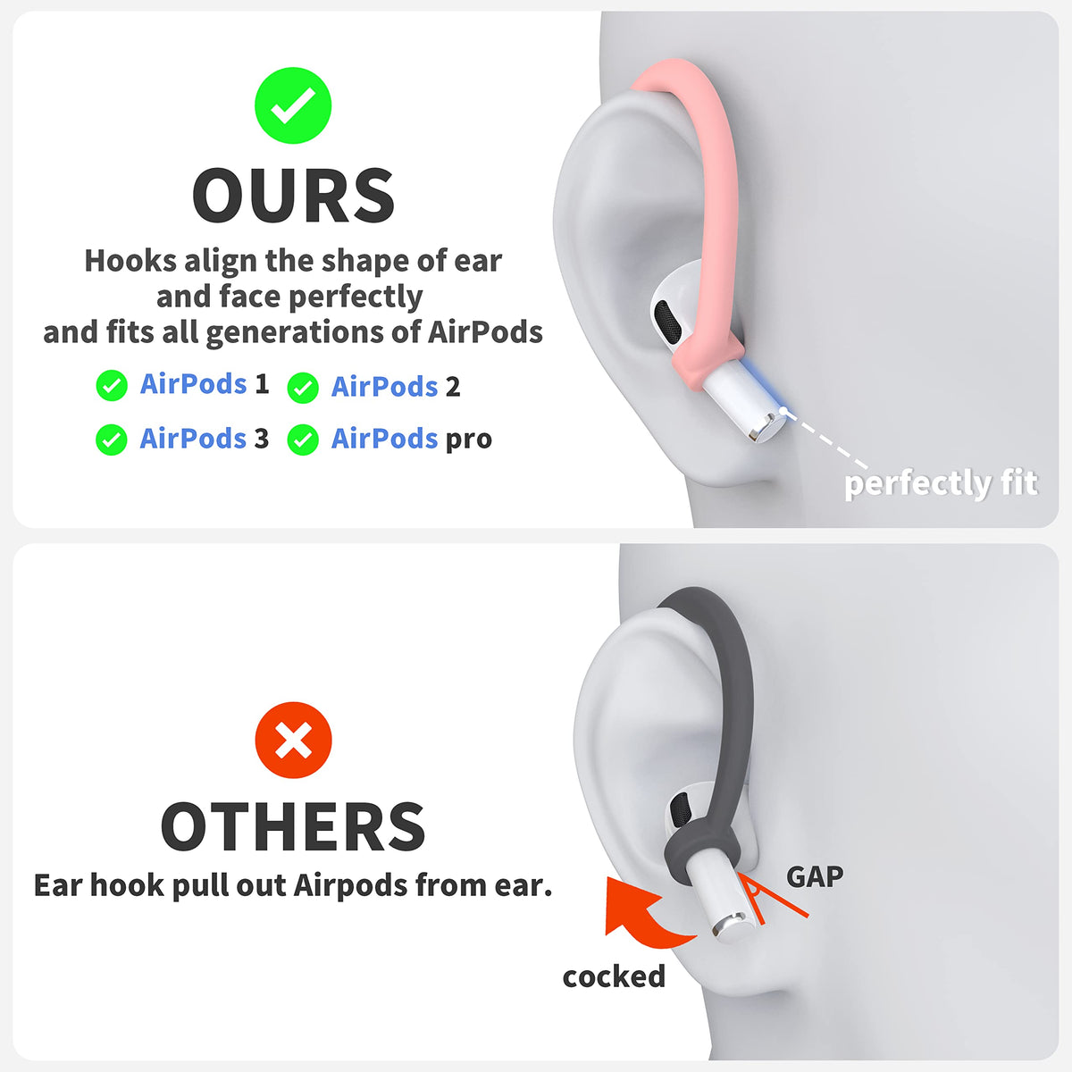 DamonLight soft silicone ear hooks close-up, premium material for lasting comfort.