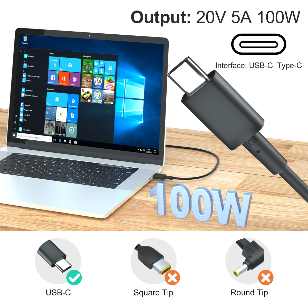Damusy 100W USB-C charger side ports enable flexible, high-power charging.
