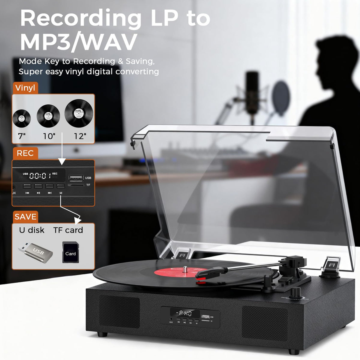 DANFI AUDIO DF three speeds turntable supports 33⅓ 45 and 78 RPM records