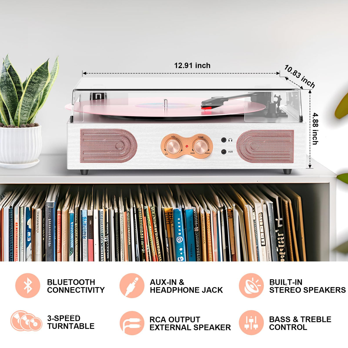 DANFI AUDIO DF 3-speed vinyl player supports 7-inch, 10-inch, and 12-inch records