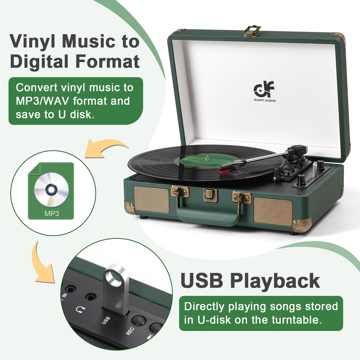 DANFI AUDIO DF auto-stop protects records by ending playback.