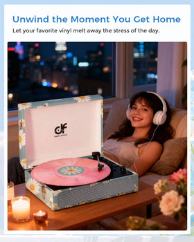 DANFI AUDIO DF in a cozy living room setup showing floral design as decorative focal point