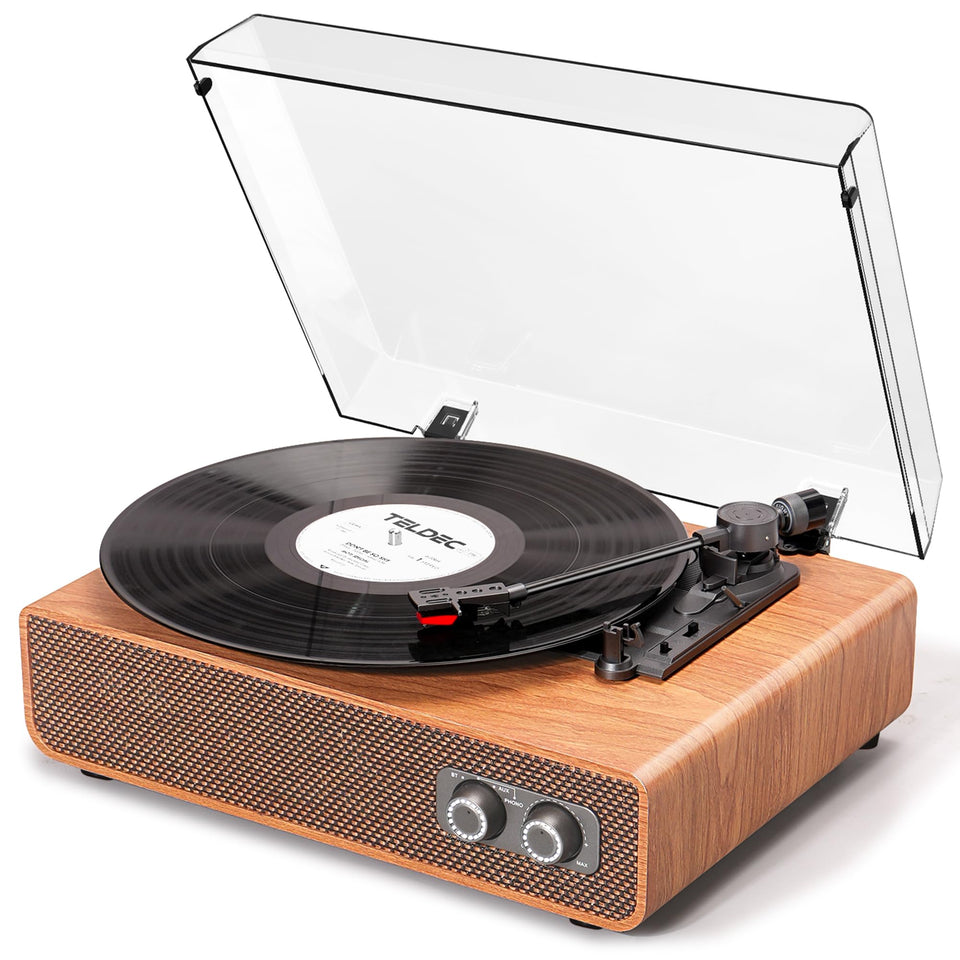 DANFI AUDIO DF front view showing vintage brown finish and built-in speakers for stylish sound