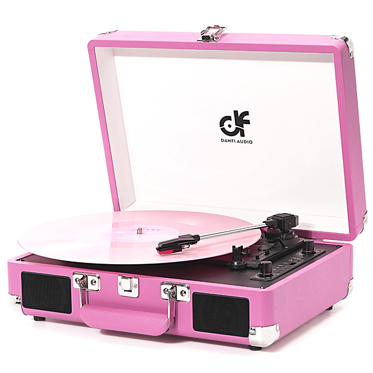 DANFI AUDIO DF hot pink turntable with built-in speakers for instant playback