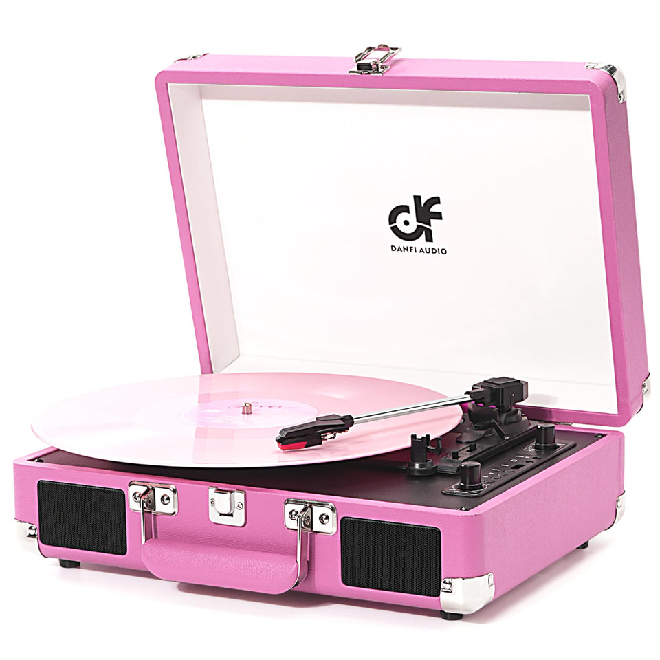 DANFI AUDIO DF hot pink turntable with built-in speakers for instant playback