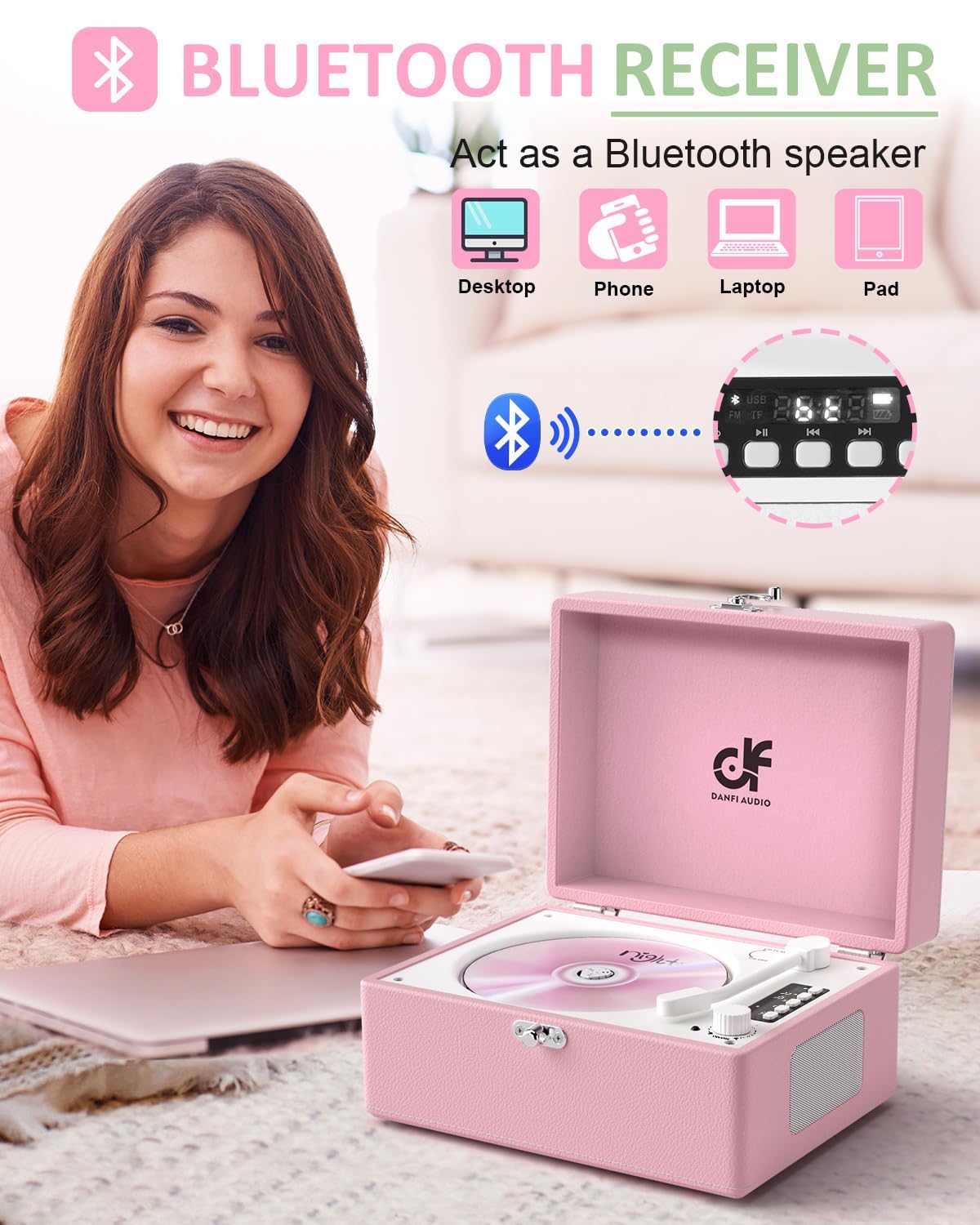 DANFI AUDIO DF in use streaming via Bluetooth to headphones for wireless freedom