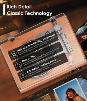 DANFI AUDIO DF beside a vinyl sleeve to show scale and portability for small rooms