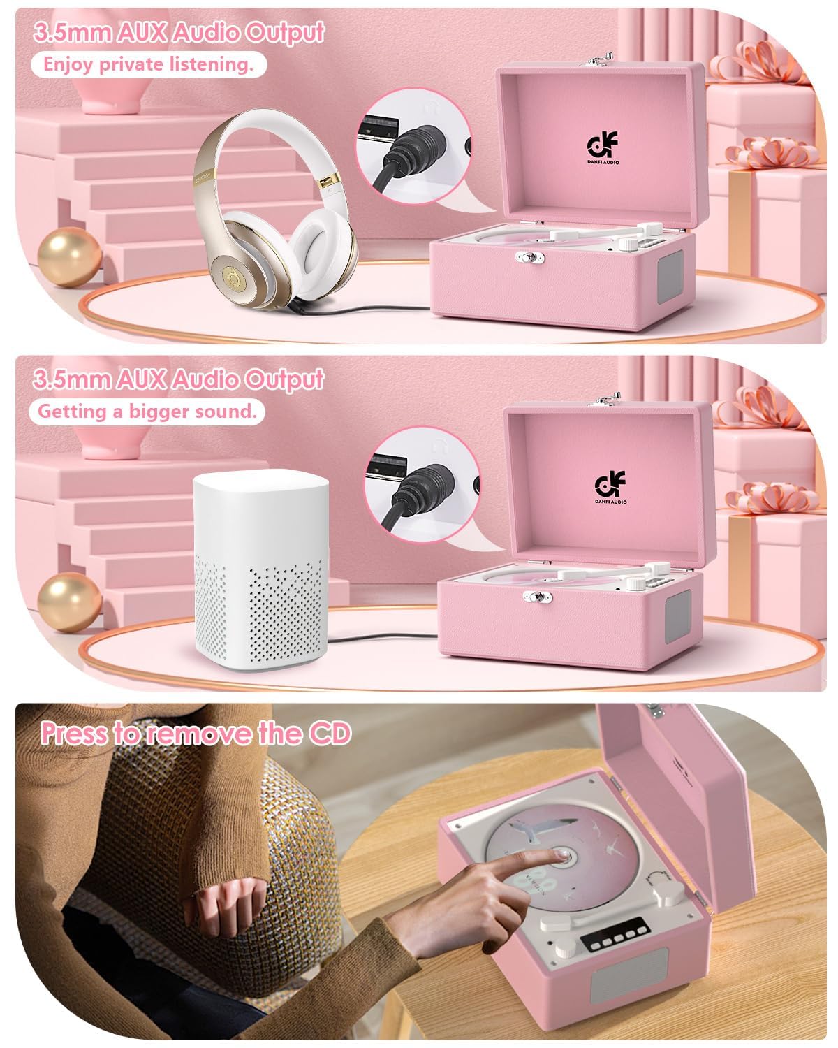 DANFI AUDIO DF top with CD tray open demonstrating disc playback convenience