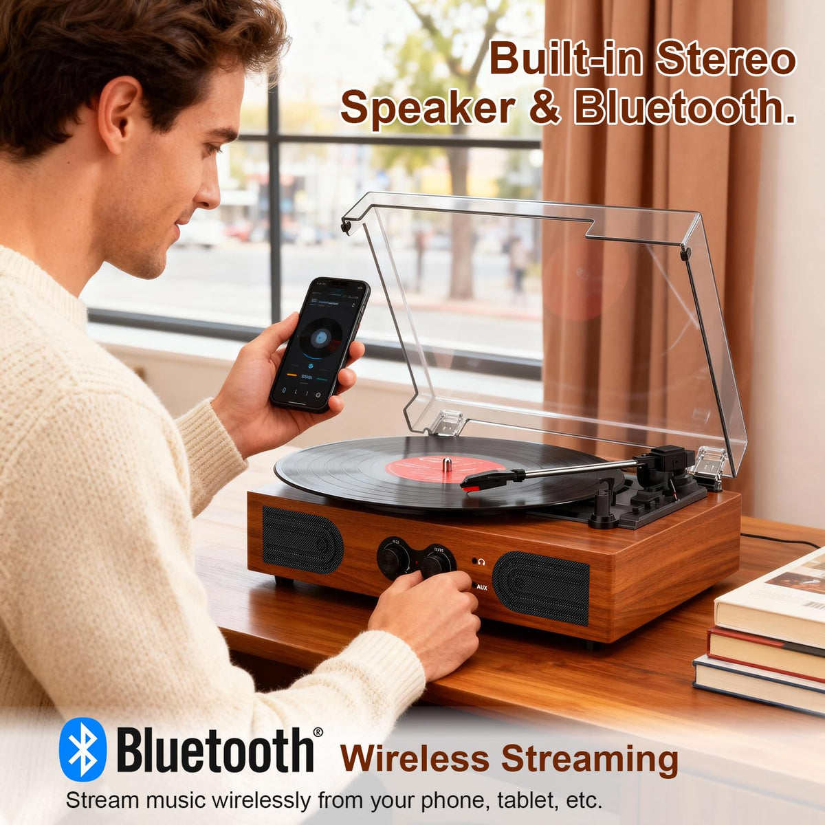 DANFI AUDIO DF side view showing compact dorm-ready wood cabinet
