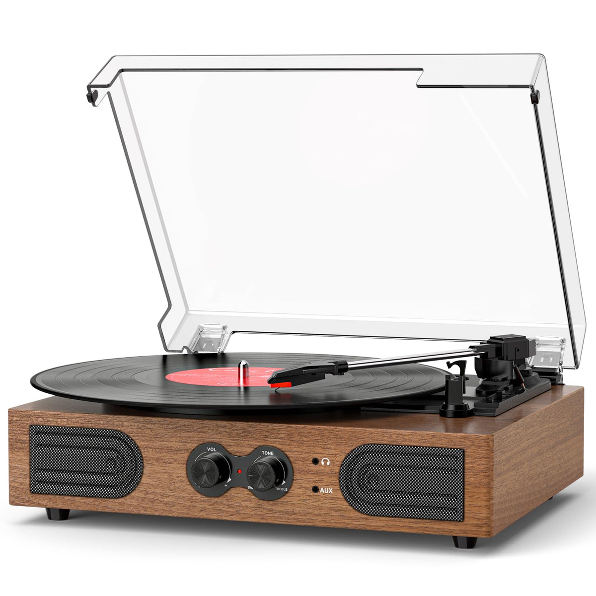 DANFI AUDIO DF vinyl record player built-in speakers enhances warm, compact listening