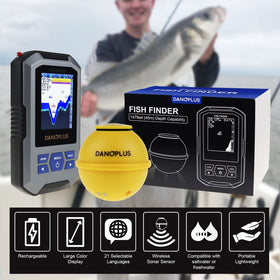 DANOPLUS castable sonar with lamp lights in water to attract fish.