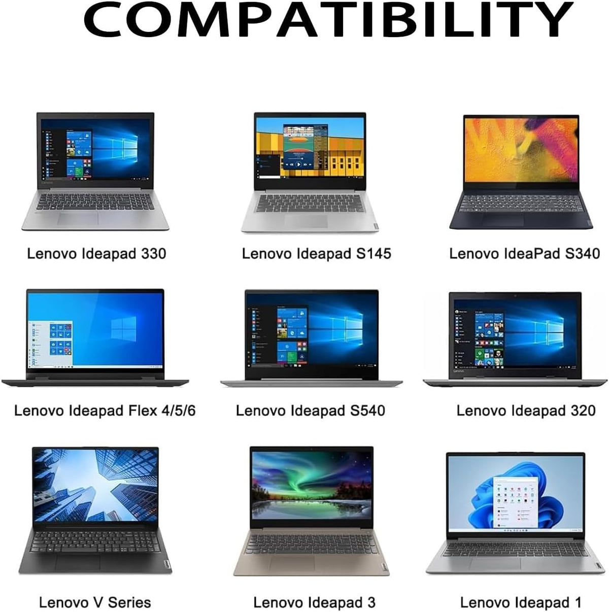 DAPTLA 65W Lenovo IdeaPad adapter side view with plug and cable.