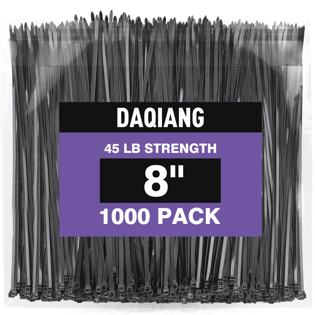 DAQIANG black 8-inch zip ties pack for bulk cable organization