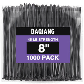 DAQIANG black 8-inch zip ties pack for bulk cable organization