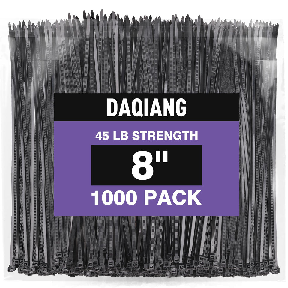 DAQIANG black 8-inch zip ties pack for bulk cable organization