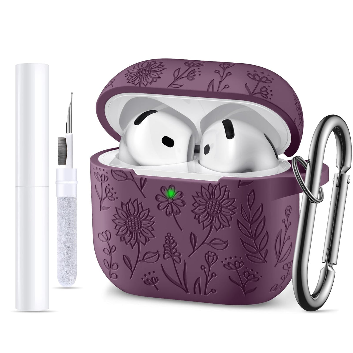 DaQin AirPods 4 case with flower engraving – front view, stylish protection.