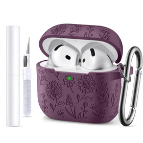 DaQin AirPods 4 case with flower engraving – front view, stylish protection.