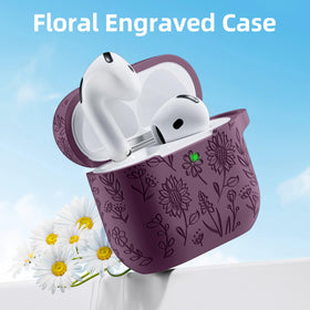 DaQin AirPods 4 case flower engraving – side view, unique texture.