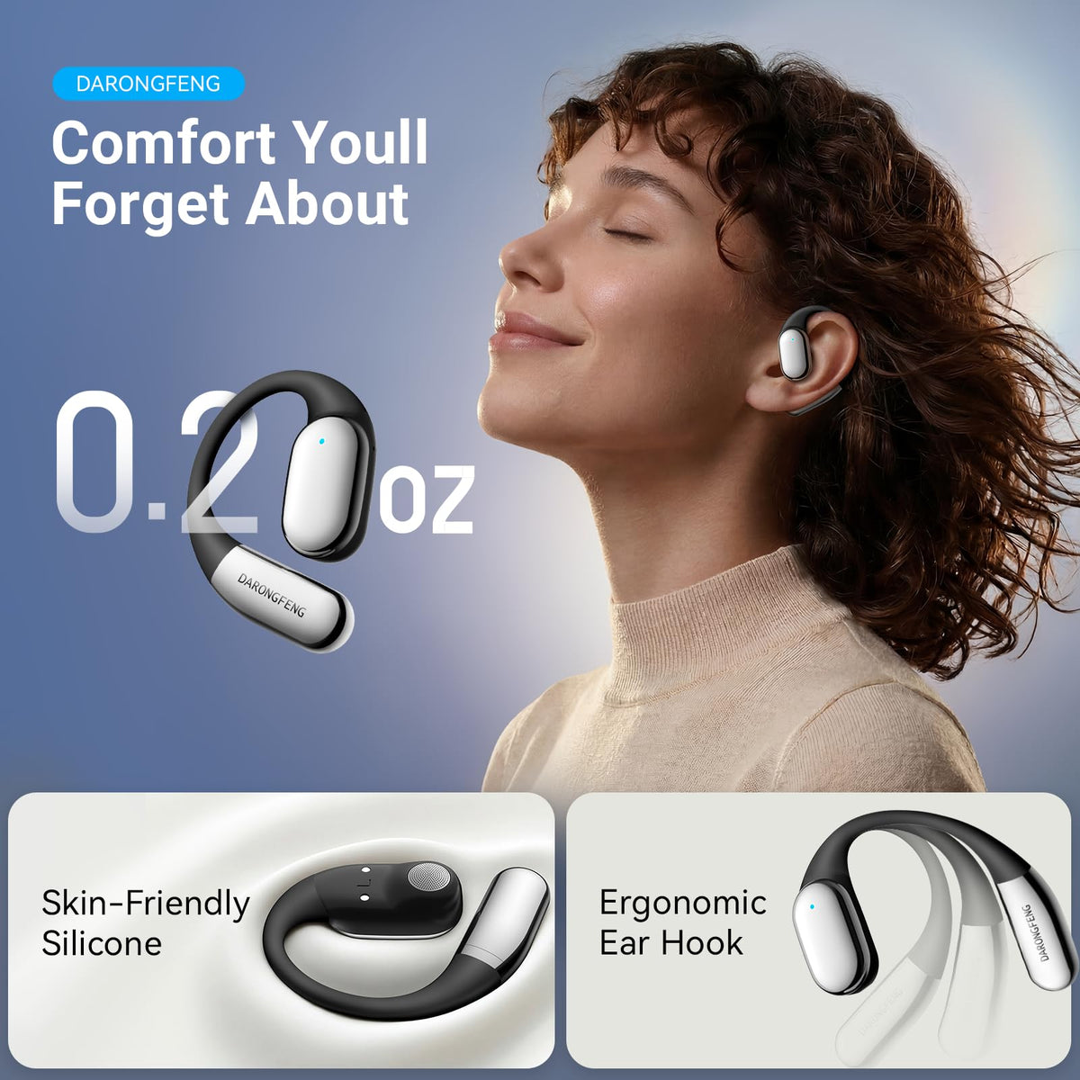DARONGFENG side profile earhook demonstrating secure fit for active movement