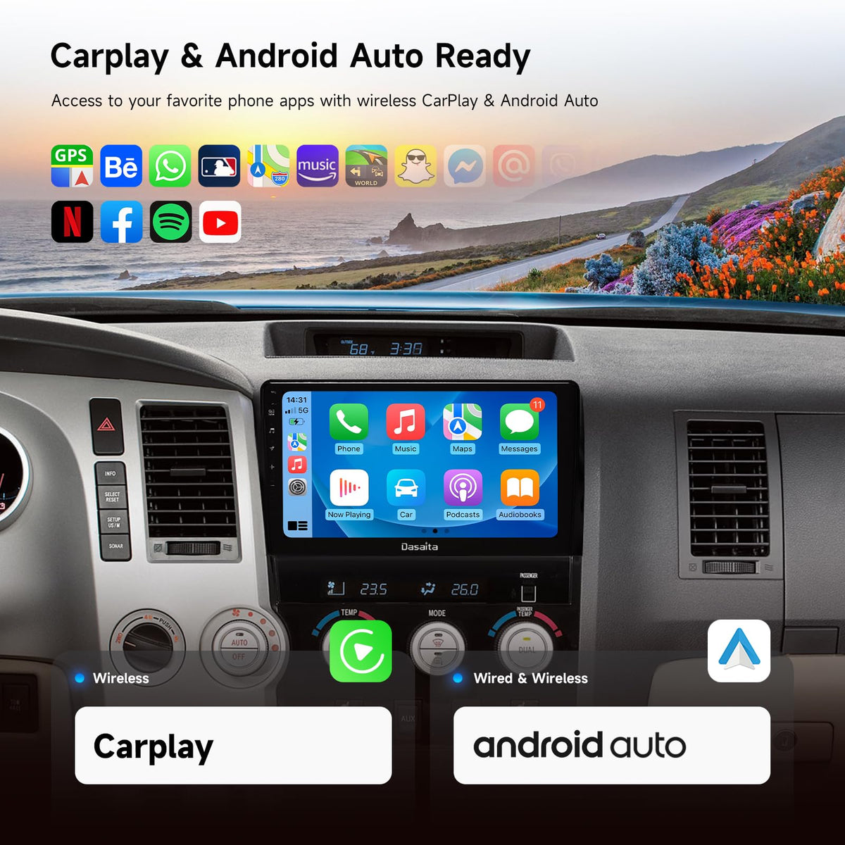 Dasaita premium sound offers balanced audio with adjustable delay in Toyota Tundra.