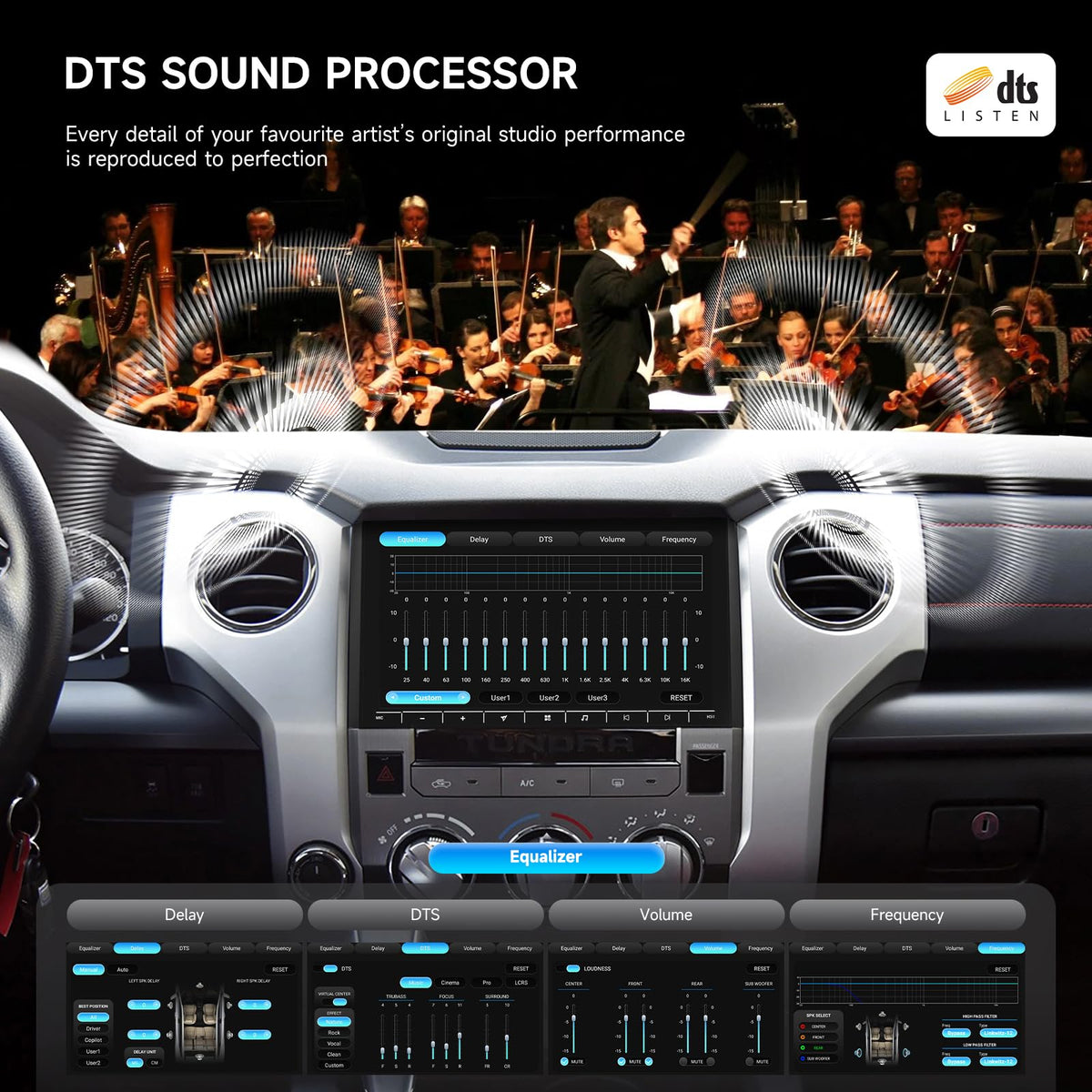 Dasaita Tundra head unit DTS audio for enhanced sound clarity on trips.