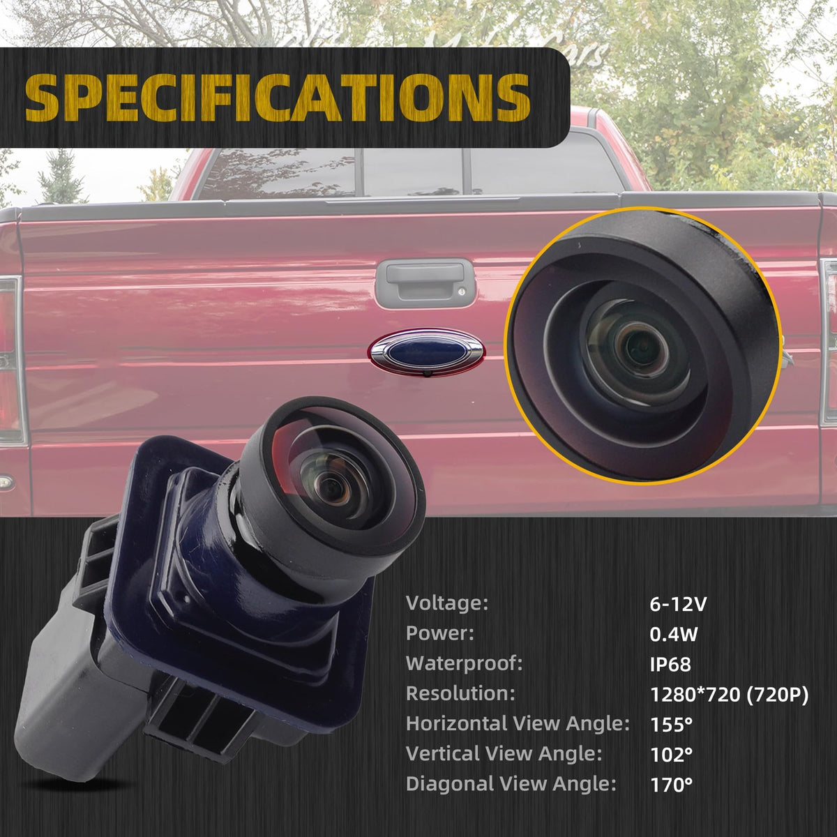 Dasbecan Lincoln MKC rear camera with IP67 weatherproof protection in all conditions